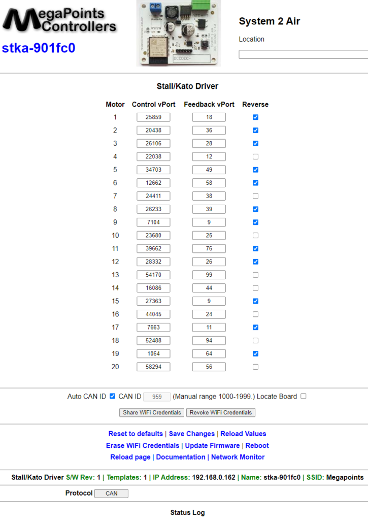 Stall/Kato board with 20 rows programmatically generated