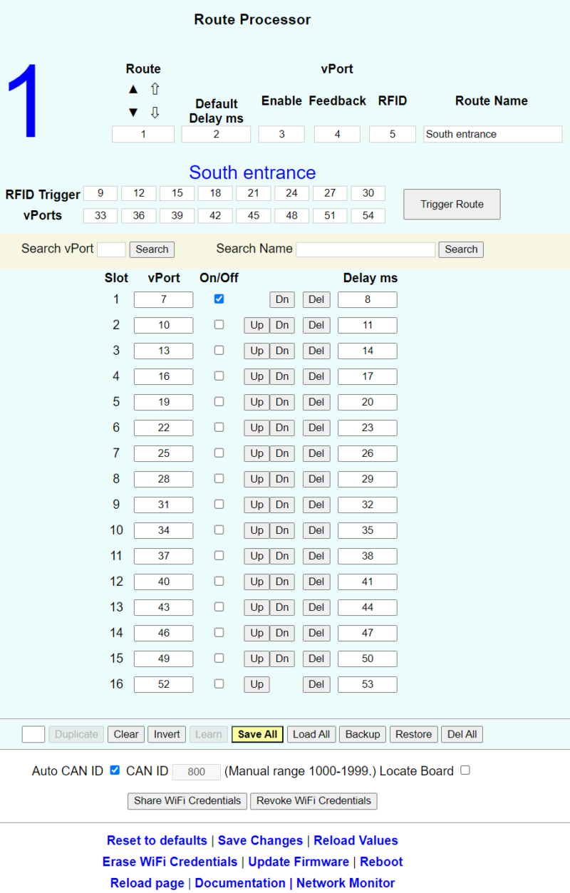 System2 Route Processor Config Screen