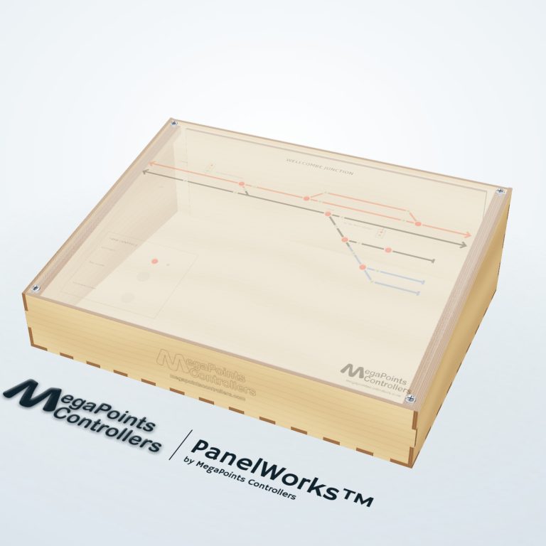 The sloping enclosure with a mimic panel sitting flush on top of it, seen through so the enclosure shows